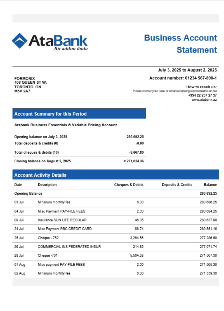 Relevé de contrôle de l'organisation commerciale d'Atabank Format Word et PDF
